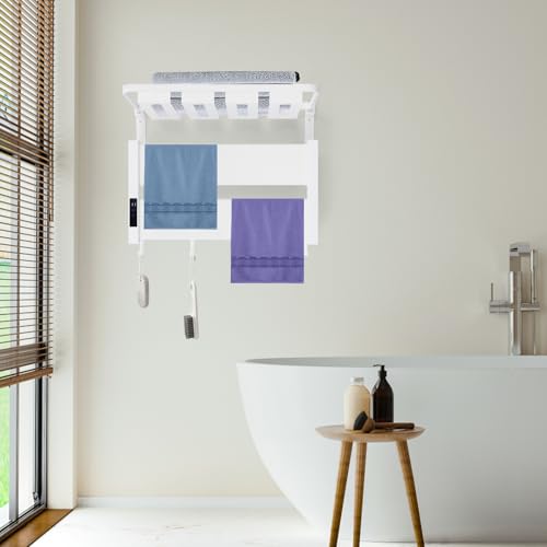 Electric Heated Towel Warmer Rack w/LED Touch Screen, Wall-Mounted Foldable Heated Towel Rack w/95-158℉ Temperature Adjustments ＆ 0-2h Timer for Bathroom Shower Hot Tub (White, Foldable) - color: White, size: Foldable