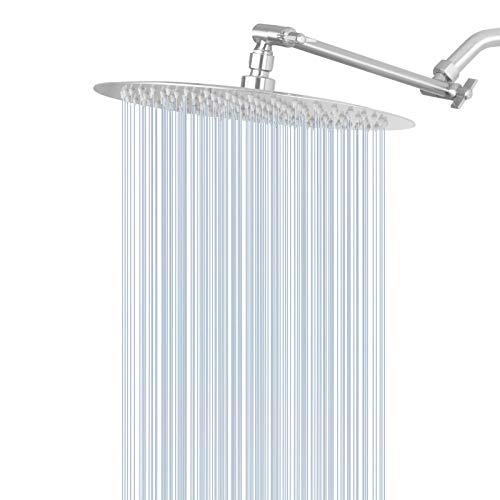 NearMoon Rain Shower Head with 11'' Adjustable Arm, High Pressure Stainless Steel Rainfall Shower, Ultra-Thin Design- Pressure Boosting (12 Inch, Nickel) - color: Nickel, size: 12 Inch
