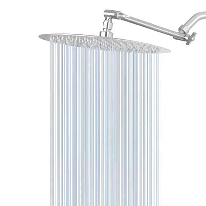 NearMoon Rain Shower Head with 11'' Adjustable Arm, High Pressure Stainless Steel Rainfall Shower, Ultra-Thin Design- Pressure Boosting (12 Inch, Nickel) - color: Nickel, size: 12 Inch