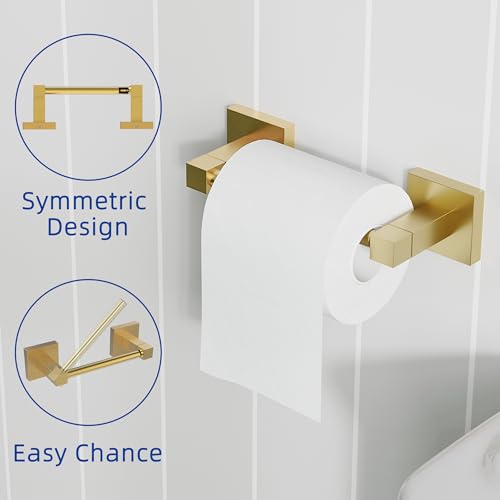RUACQ 3 Pieces Bathroom Hardware Set, SUS 304 Stainless Steel Toilet Paper Holder, Towel Ring, 18-inch Towel Bar Set, Wall Mounted, Heavy Duty (Brushed Gold) - color: Brushed Gold, size: 3pcs