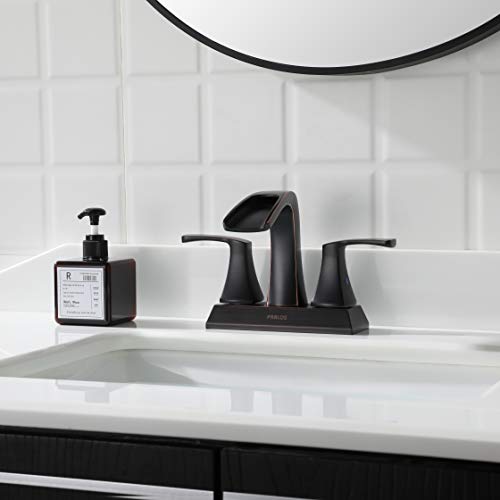 Waterfall Bathroom Sink Faucet 2 Handle Centerset, Oil Rubbed Bronze | 4 Inch Lead-Free Deck Mount Vanity Faucet with Pop Up Drain Supply Lines, for 3 Hole Lavatory Utility Sink - color: Oil Rubbed Bronze