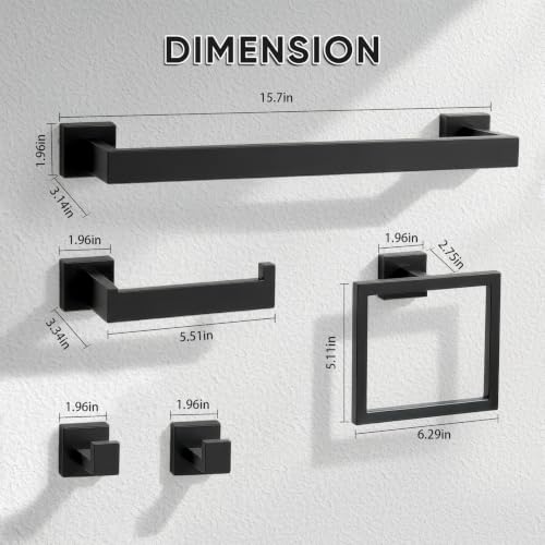 Mattle Black Towel Bar, SUS304 Stainless Steel Bathroom Hardware Set, Towel Racks for Bathroom Wall Mounted 16-Inches - color: Matte Black（5 Piece）, size: 16 inches