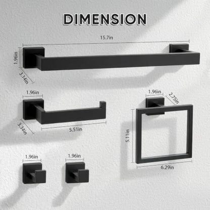 Mattle Black Towel Bar, SUS304 Stainless Steel Bathroom Hardware Set, Towel Racks for Bathroom Wall Mounted 16-Inches - color: Matte Black（5 Piece）, size: 16 inches