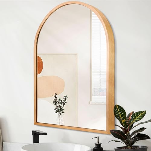 Arched Wall-Mounted Mirror Gold Arch Mirror Aluminum Alloy Frame Bathroom Mirror for Vanity Living Room, Bedroom, and Entryway 20"x16" - color: Gold, size: 20"L x 16"W