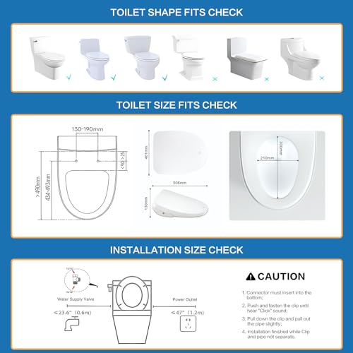 FN3 Smart Toilet Seat, Elongated Toilet Seat Slow Close, Electric Heated Bidet with Pre-Wet, Bidet Attachment for Toilet Warm Water, Air Dryer, Remote Control