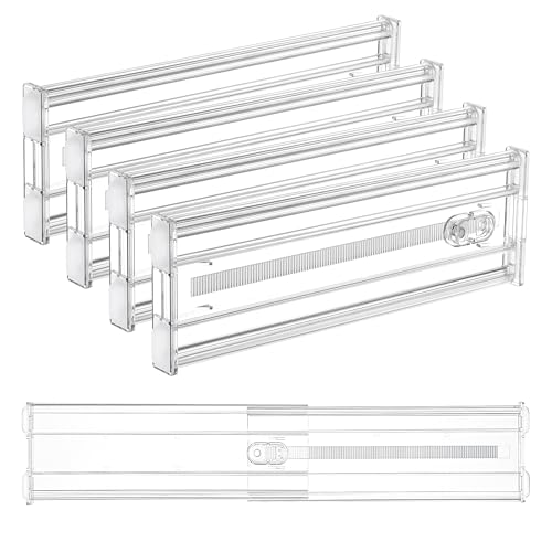 Vtopmart 4" Regular Upgrade Drawer Dividers for Clothes, 12.8"-22.3" 4 Pack | Expandable Dresser Drawer Organizer, Clear Separator, Baby Clothing, Underwear, Cosmetics, Toiletries Storage, Space Saving - size: Regular-4" without Inserts