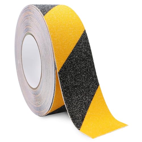 Anti Slip Safety Grip Tape 2 Inch x 60 Ft Heavy Duty Black & Yellow | Waterproof Non Skid Tread for Stairs, Steps, Floors, Staircases, Traction Caution Anti-Slip Strips Indoor/Outdoor Use - size: 2 Inch x 60 Ft