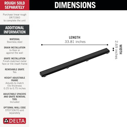 Delta Faucet 36" Reversible Linear Shower Drain Trim in Matte Black - color: Matte Black