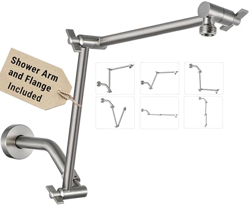 G-Promise 18 Inch Shower Extender with 6Inch Arm and Flange(Brushed Nickel) | Solid Brass Construction, Height and Angle Adjustable, Standard Connection Thread, All Installation Tools Included - color: Brushed Nickel, style: 18 Inch
