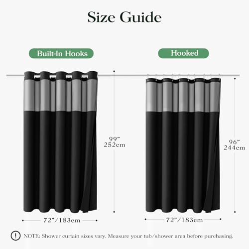 Black Hook Free Waffle Shower Curtain & Snap-in Fabric Liner,72x99 | Less Time to install, 3 in 1 Fabric Shower Curtain and Liner Set with Magnets, Extra Long, Shower Curtains for Bathroom - color: A Black, size: 72"W x 99"L (Pack of 1)