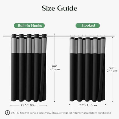 Black Hook Free Waffle Shower Curtain & Snap-in Fabric Liner,72x99 | Less Time to install, 3 in 1 Fabric Shower Curtain and Liner Set with Magnets, Extra Long, Shower Curtains for Bathroom - color: A Black, size: 72"W x 99"L (Pack of 1)