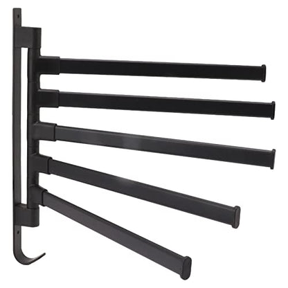 Swivel Towel Bar, 180° Rotary Aluminum Wall Mount Rack Rail with Hook Space Saving Organizer Hanging Swing Out Hanger Support for Bathroom, Hotel, Kitchen (5 Arms) - color: 5 Arms