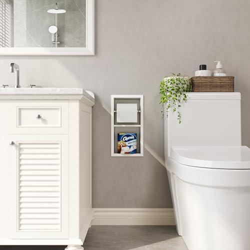 Qeke Recessed Toilet Paper Holder, 304 Stainless Steel Bathroom Toilet Paper Holder with Storage, in Wall Tissue Toilet Roll Holder, Matte White | 304 Stainless Steel, Rustproof & Durable, Space-saving, in Wall Tissue Holder for Bathroom & RV - color: Mat
