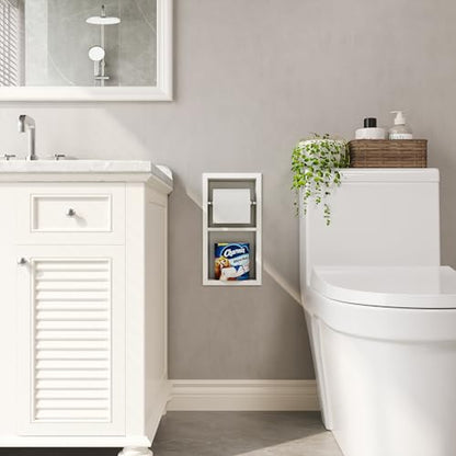 Qeke Recessed Toilet Paper Holder, 304 Stainless Steel Bathroom Toilet Paper Holder with Storage, in Wall Tissue Toilet Roll Holder, Matte White | 304 Stainless Steel, Rustproof & Durable, Space-saving, in Wall Tissue Holder for Bathroom & RV - color: Mat