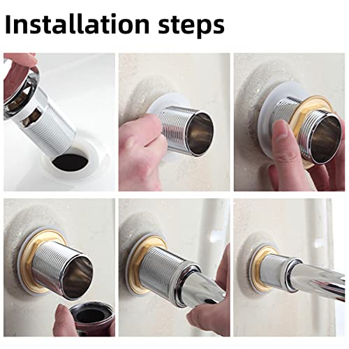 Universal Bathroom Sink Drain with Pop-Up,Overflow Hole,Ceramic White Cap & Stainless Steel Body - Easy to Install, Durable Copper Mesh Filter -Fits Standard Sink With Overflow White & Silver KINGWONG