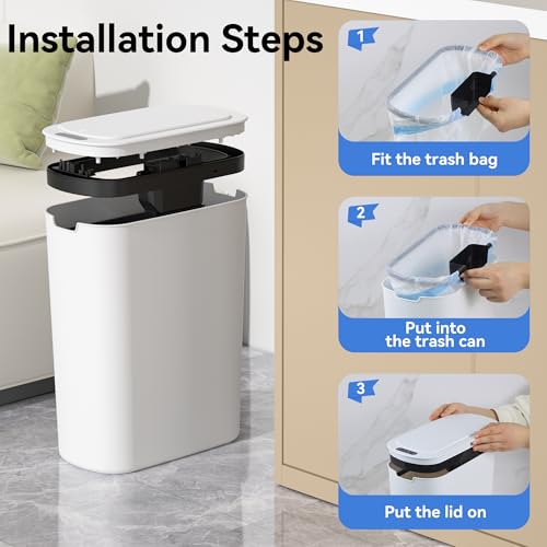FRESHLIX Automatic Motion Sensor Bathroom Trash Can with Lid, 5 Gallon Touchless Trash Bin,Smart Electric Narrow Waterproof Garbage Bin for Toilet, Office, Bedroom, Living Room, Dorm (White - color: White