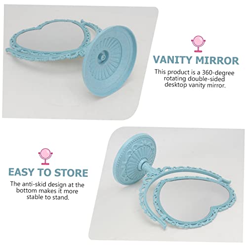 Lurrose Aesthetic Heart Shape Vanity Mirror Double Sided Makeup Mirror with 360 Degree Table Mirror with Stand for Bathroom, Bedroom (Blue) Heart Shaped Mirror