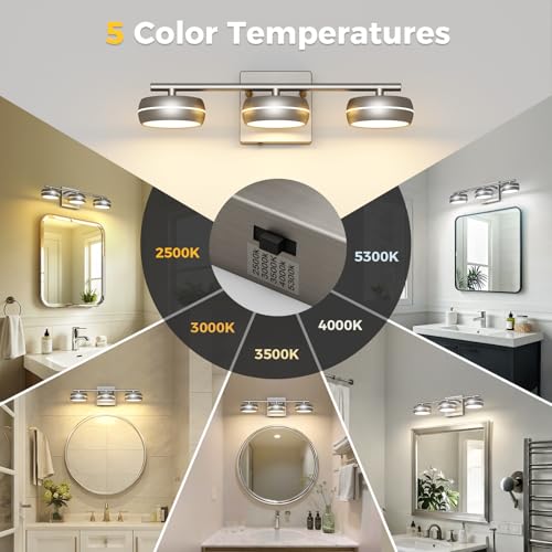 Vanity Light Fixture, 3-Light Brushed Nickel Bathroom Vanity Light with 5CCT, Dimmable Modern Wall Light for Mirror and Bathroom - size: 17.7 Inch Long