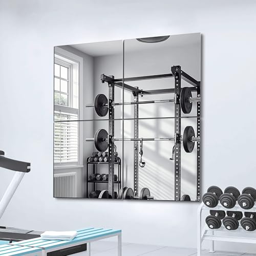 Frameless Mirror Tiles 22"x22"x4 Pcs Wall Mounted | Shatter Resistant, Full Length Tempered Glass Panels, For Home Gym Bathroom Bedroom & Living Room Decor - size: 22''x22''-4PCS