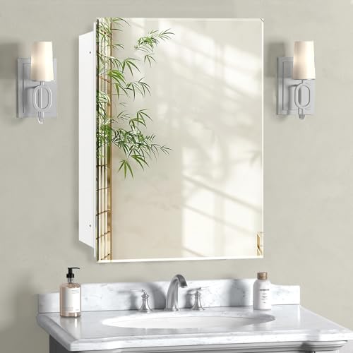 Medicine Cabinet, Rectangular Beveled Frameless Mirror Cabinet,Wall Mounted Cabinet for Bathroom Toilet Kitchen,Recess or Surface Mount,24x24 in - size: FMG-CM7005-2424