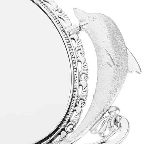COLLBATH Double-Sided Makeup Mirror with Stand for Tabletop Use, Swivel Cosmetic Mirror with Reflection, Silver Plastic and Glass Material, Elegant Design for Dresser or Vanity