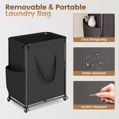 Homeiju 180L Large Laundry Hamper with Wheels, Rolling Laundry Basket with Metal Frame and Removable Bag Design, Dirty Clothes Laundry Cart for Bathroom, Dorm Room, Laundry Room, Black - color: Black