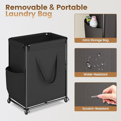 Homeiju 180L Large Laundry Hamper with Wheels, Rolling Laundry Basket with Metal Frame and Removable Bag Design, Dirty Clothes Laundry Cart for Bathroom, Dorm Room, Laundry Room, Black - color: Black