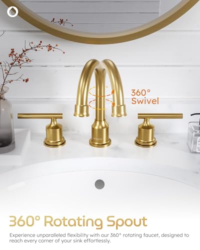 WOWOW Gold Bathroom Faucet 3 Hole Bathroom Sink Faucet Widespread Vanity Faucet 2 Handle Brass Basin Faucet with Pop Up Drain 8 Inch Mixer Tap Antique - color: Brushed Gold, size: Widespread