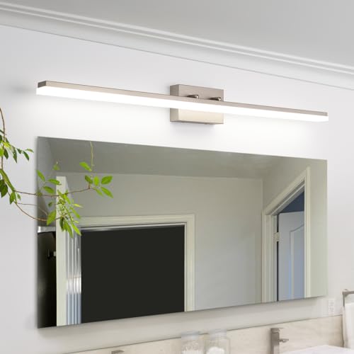 mirrea 48in LED Vanity Lights for Bathroom Brushed Nickel,Cold White 5000K | Over Mirror,Adjustable light angle,ETL listed,Dimmable,Bathroom lighting fixtures,Eye-friendly,Frosted acrylic shade - color: Cold White 5000k, size: 48 inches