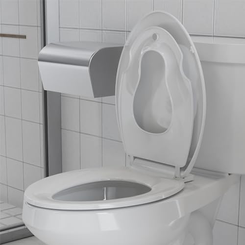 Built-In Toddler Toilet Seat, 19" Elongated White Potty Training Seat with No-Wiggle Design, Easy Install and Detachable for Both Child and Adult Use - color: White, with Toddler Seat, size: Elongated (19″)