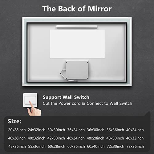 ROOMTEC 20x28 Inches LED Bathroom Mirror with Lights, Vanity Mirror with Front and Backlight, Smart Dimmable Anti-Fog LED Mirror for Bathroom, Memory Function, Tempered Glass (Horizontal/Vertical) - size: 20"L x 28"W