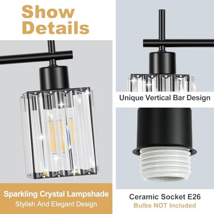 Black Bathroom Light Fixtures, Square, 3-Light | Vanity Lights with Crystal Shades, Modern Bathroom Lighting Fixtures over Mirror (Bulbs Not Included, E26) - color: Black (Square), size: 3-Light