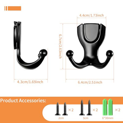Coat Hooks Wall Hooks for Hanging, Metal Hooks Wall Mounted for Coat Heavy Duty Double Wall Hooks for Hanging Hat, Towel, Key, Robe, Coats, Scarf, Bag, Cap, Coffee Cup, Mugs (4, Black) - color: Black