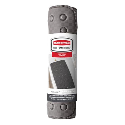 Rubbermaid Soft Foam Bath Tub Shower Mat, Non-Slip Tub Mat with Quick-Drain Holes, 35.88 x 17 Inch BPA-Free Bath Mat for Inside Bathtub or Shower, Grey - color: Grey