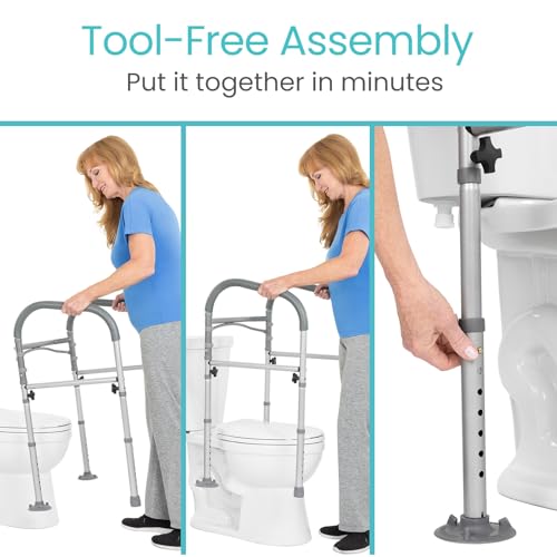 Vive Toilet Safety Rail - Medical Chair for Handicapped & Seniors - Folding | Bathroom Frame w/Handles, Arms for Elderly, Disabled - Standalone Grab Bar - Seat Assistance Support Stand Up Assist