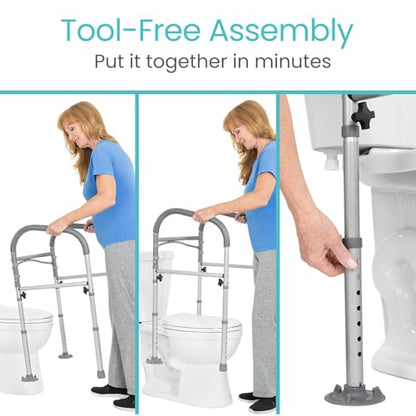 Vive Toilet Safety Rail - Medical Chair for Handicapped & Seniors - Folding | Bathroom Frame w/Handles, Arms for Elderly, Disabled - Standalone Grab Bar - Seat Assistance Support Stand Up Assist