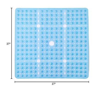 ENKOSI Square Shower Mat 27x27 inch - Anti Slip Bathroom Shower Stall Mats for Shower Floors - Non Slip Square Bath Mat with Strong Secure Suction Cups and Drain Holes in Middle (Clear Blue 27x27) - color: Clear Blue