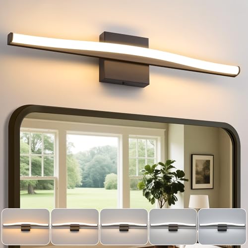 Modern Bathroom Vanity Light 24 inch, Curved, Dimmable 5CCT Led Bathroom Light Fixture Over Mirror, Black Bar Vanity Light for Bathroom Mirror Cabinets-ETL Certificated Modern LED Vanity Makeup Lights - color: Matte Black, size: 23.62 inch