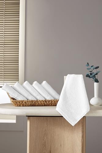 Ozdilek 6-Piece Washcloth Set 13x13 Towels 100% Turkish Cotton, Soft, Absorbent, Gentle on Sensitive Skin, Multi-Purpose Use, Washable, Reusable, Ideal for Baby Care & Spa 6 Towels (White) - color: White