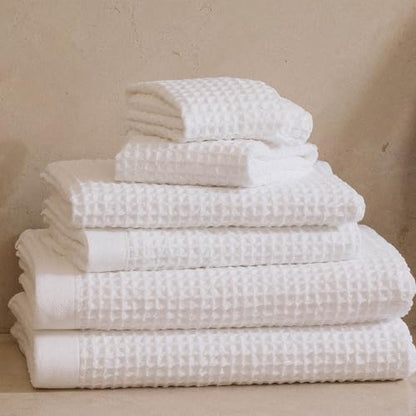 Sedona Luxe Waffle Towel Set, 410 GSM 6-Piece 100% Cotton Set with 2 Bath Sheets, 2 Hand Towels & 2 Washcloths, Spa-Quality, White - color: White, style: Luxe Set (Set of 6 with Bath Sheets)