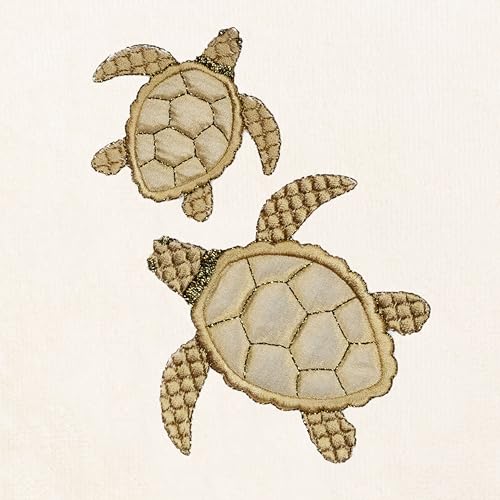 Jewel 4-Piece Premium Towel Set, Embroidered Turtles, Plush Turkish Cotton, Durable & Quick Dry, Elegant Beach Style, 2 Bath 2 Hand Towels, Beige - color: Beige, size: 2 Pcs Bath 2 Pcs Hand Towel