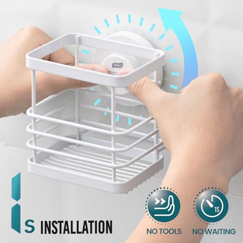 TAILI Patented Suction Cup Toothbrush Holder, Stainless Steel Anti-Puddling Toothbrush Shower Holder, No Drilling Removable Organizer for Bathroom Toothpaste, Razor, Kitchen and Office Items, White - color: White (1 Pack)