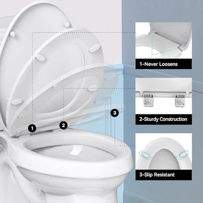 R&T B1095 Round Slow Close Plastic Toilet Seat 16.5" Quick-Release Hinges | Round toilet seat soft close - color: Round – Standard (330 lbs)
