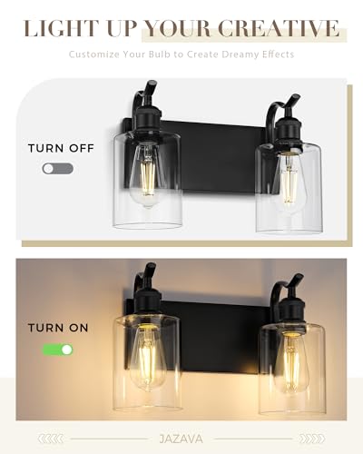 2-Light Black Bathroom Light Fixture Over Mirror, Modern Vanity Light, Clear Glass Wall Sconce, VL01BK-2 - color: Black & Clear Glass, size: 2 LIGHT