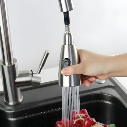 SEIDO Kitchen Faucet Sprayer Head Replacement, 3-Function Sink Sprayer Replacement, Pull Down Faucet Head with G1/2(13/16 inch) Male Thread, Brushed Nickel Kitchen Sink Aerators - color: Brushed Nickel