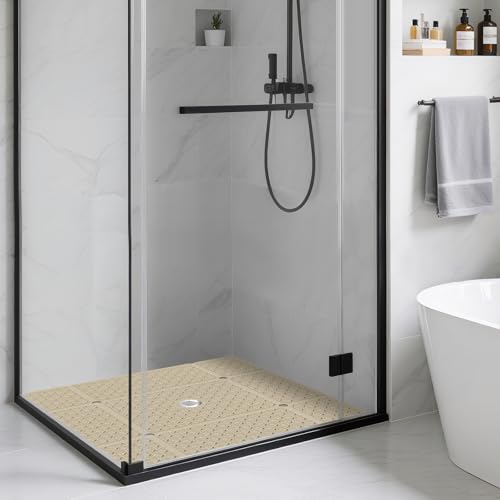 Yolife Square Shower Mat, 27" x 27" Large Shower Mat with Drain Hole in Middle, Soft TPE Non Slip Shower Mats for Inside Shower with Suction Cups, Anti Slip Washable Shower Floor Mat, Brown - color: Brown