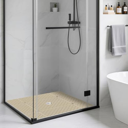 Yolife Square Shower Mat, 27" x 27" Large Shower Mat with Drain Hole in Middle, Soft TPE Non Slip Shower Mats for Inside Shower with Suction Cups, Anti Slip Washable Shower Floor Mat, Brown - color: Brown