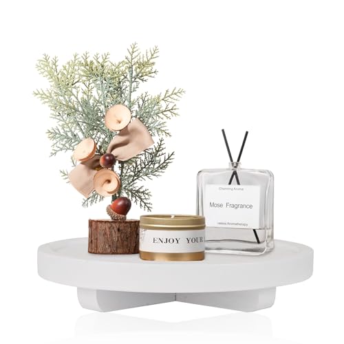 Round Decorative Tray Farmhouse Kitchen Decor Soap Dish, 8" White | Waterproof, Lightweight, Easy Clean, Wood Riser Pedestal Stand Accessories for Office Desk, Vanity, Counter, Sink - color: White, size: 8"