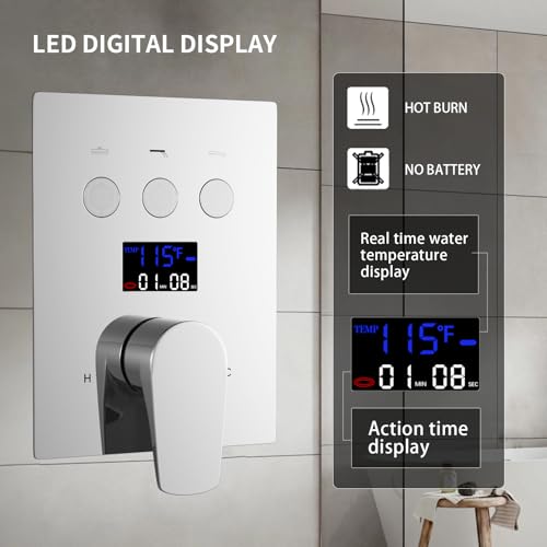 Bathroom Shower System Ceiling 14x20 Inch Shower Head, Spray With Handle, 6 PCS Body Jet And Handheld, Temperature Display Shower Faucet Set (Chrome) - color: Chrome