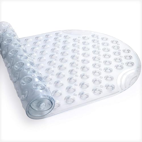 Anti Slip Bathtub Mat,Non Slip Bath Mat,16x35 Inch Extra Long Tub Mat,Machine Washable Bathroom Shower Mat with Suction Cups and Drainage Holes,Soft on Feet (White) - color: Clear White